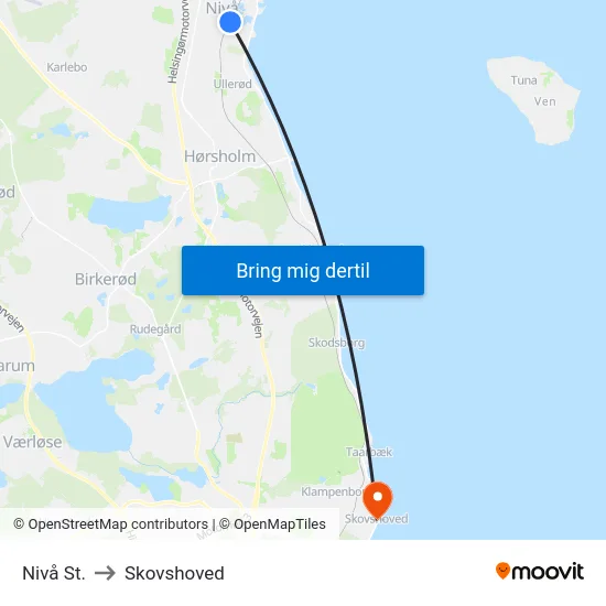 Nivå St. to Skovshoved map