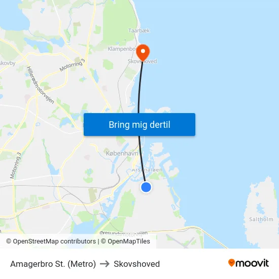 Amagerbro St. (Metro) to Skovshoved map