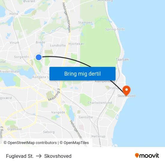 Fuglevad St. to Skovshoved map