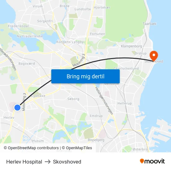 Herlev Hospital to Skovshoved map