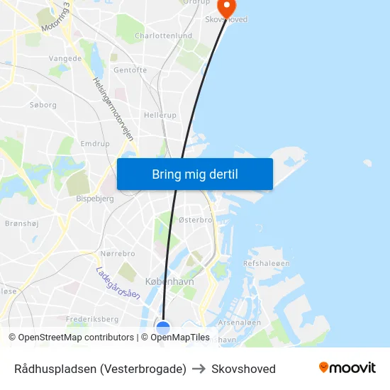 Rådhuspladsen (Vesterbrogade) to Skovshoved map
