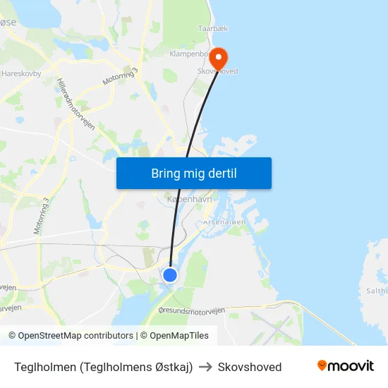 Teglholmen (Teglholmens Østkaj) to Skovshoved map