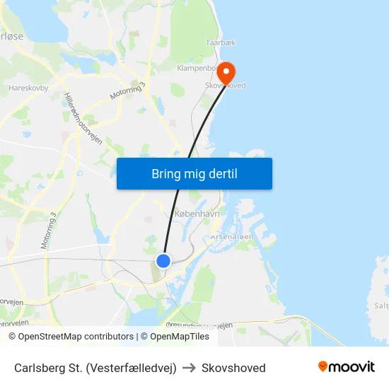 Carlsberg St. (Vesterfælledvej) to Skovshoved map