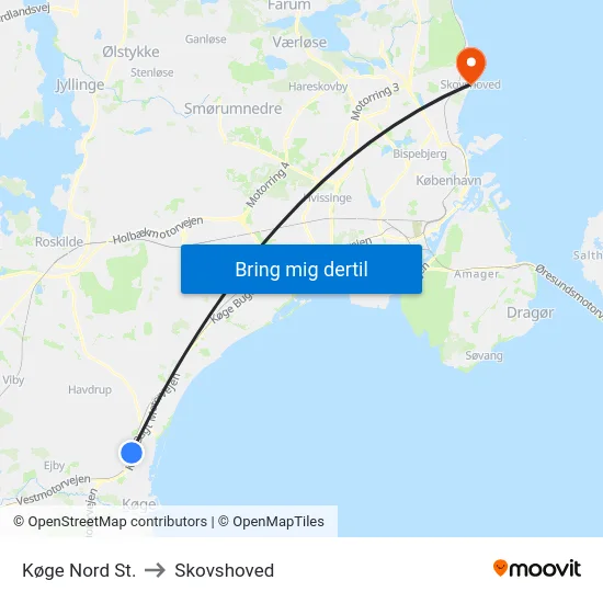Køge Nord St. to Skovshoved map