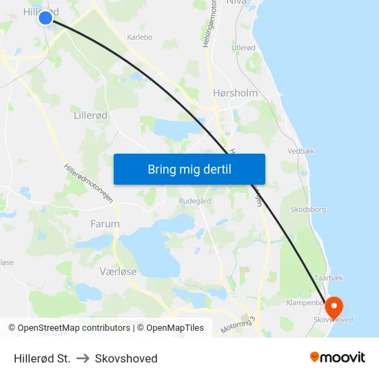 Hillerød St. to Skovshoved map