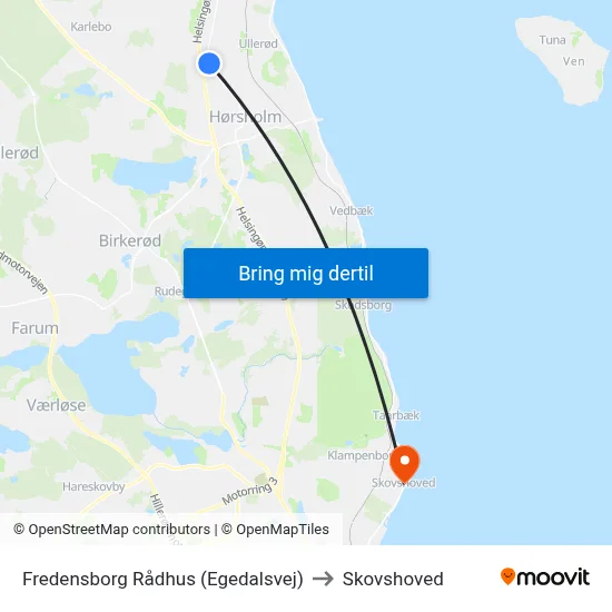 Fredensborg Rådhus (Egedalsvej) to Skovshoved map