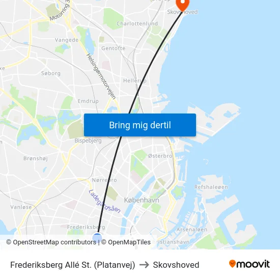 Frederiksberg Allé St. (Platanvej) to Skovshoved map