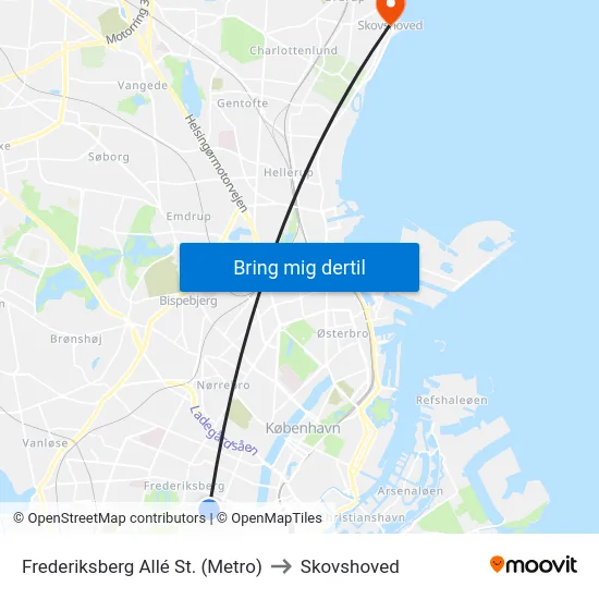 Frederiksberg Allé St. (Metro) to Skovshoved map