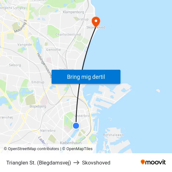 Trianglen St. (Blegdamsvej) to Skovshoved map