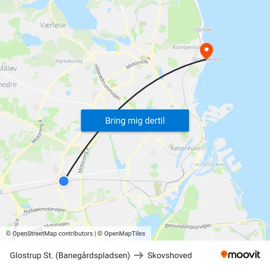 Glostrup St. (Banegårdspladsen) to Skovshoved map