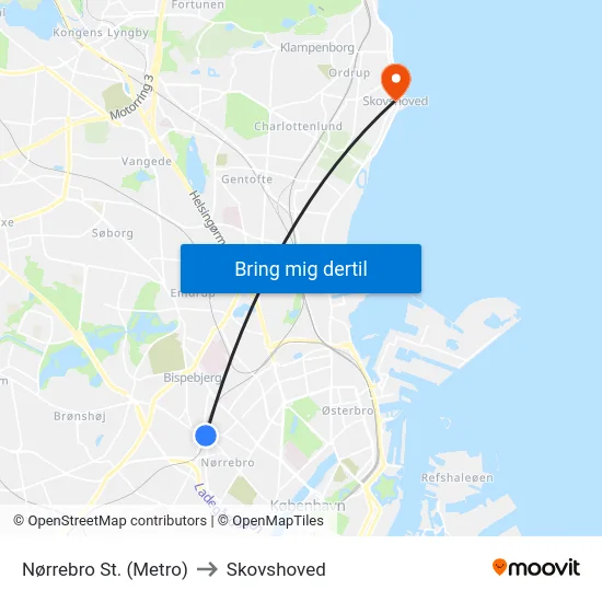 Nørrebro St. (Metro) to Skovshoved map