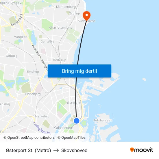 Østerport St. (Metro) to Skovshoved map