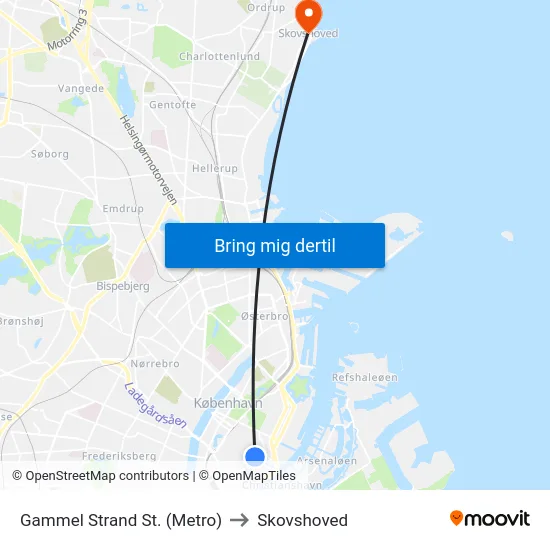 Gammel Strand St. (Metro) to Skovshoved map