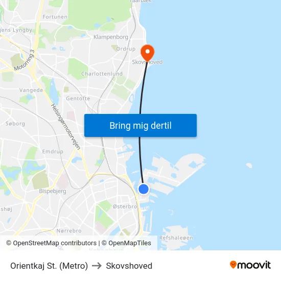 Orientkaj St. (Metro) to Skovshoved map