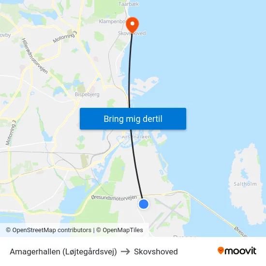 Amagerhallen (Løjtegårdsvej) to Skovshoved map