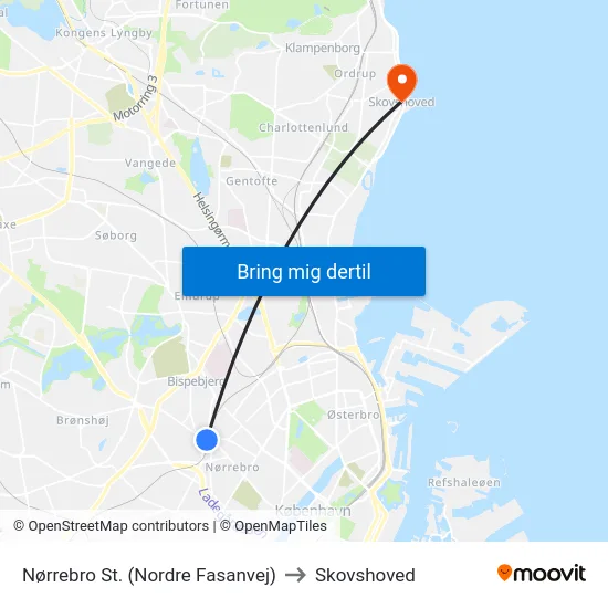 Nørrebro St. (Nordre Fasanvej) to Skovshoved map
