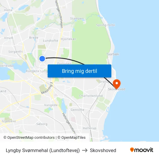 Lyngby Svømmehal (Lundtoftevej) to Skovshoved map