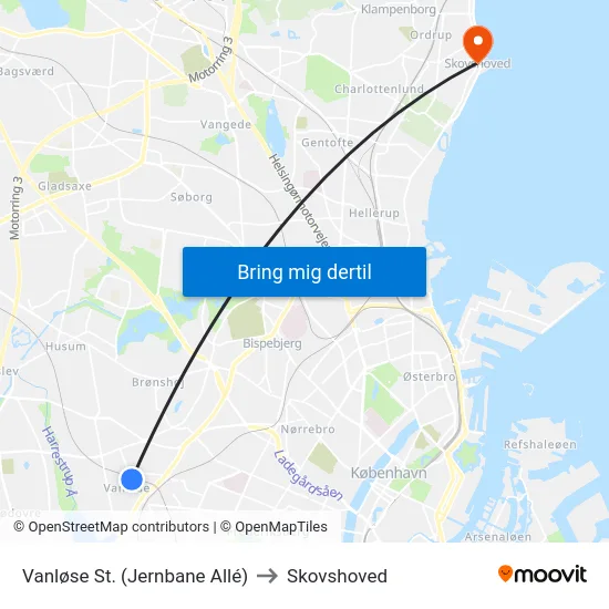Vanløse St. (Jernbane Allé) to Skovshoved map
