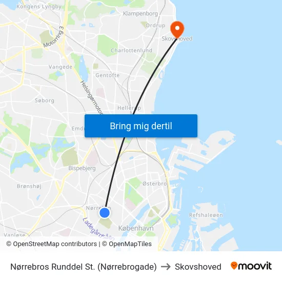 Nørrebros Runddel St. (Nørrebrogade) to Skovshoved map