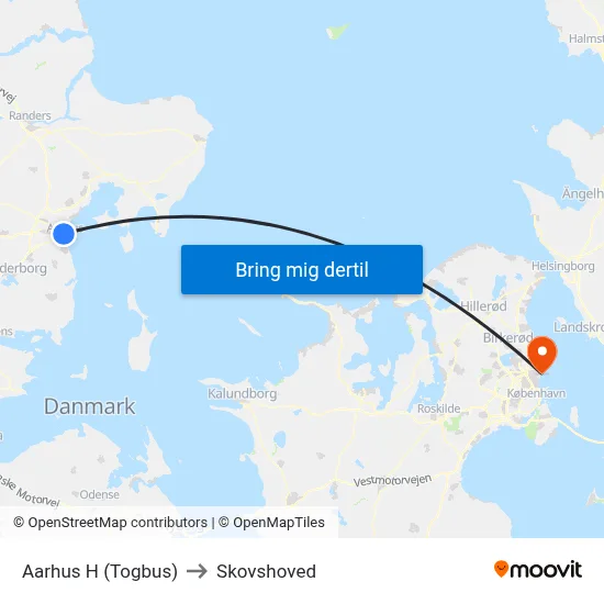 Aarhus H (Togbus) to Skovshoved map