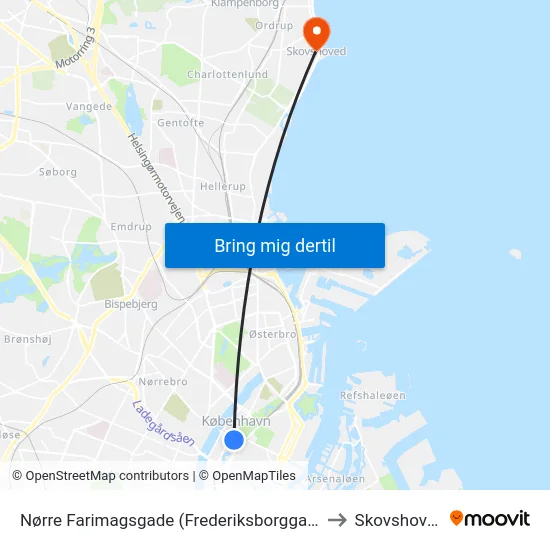 Nørre Farimagsgade (Frederiksborggade) to Skovshoved map