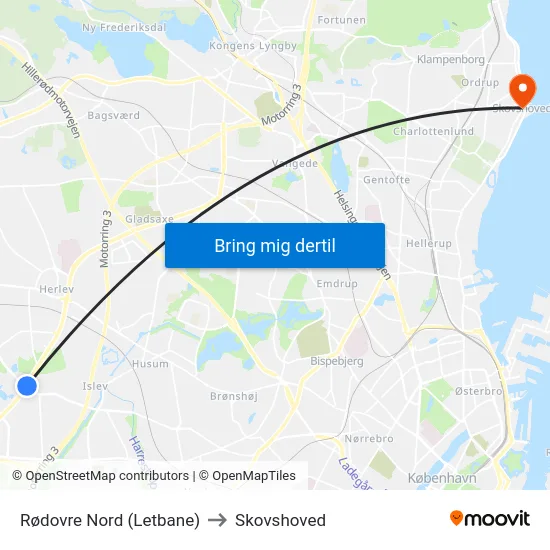 Rødovre Nord (Letbane) to Skovshoved map