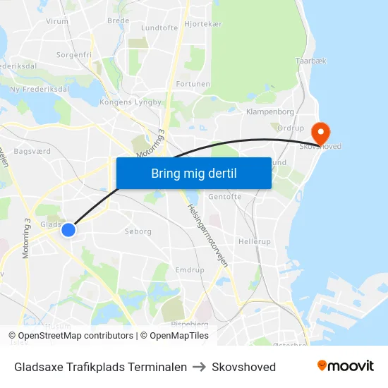 Gladsaxe Trafikplads Terminalen to Skovshoved map