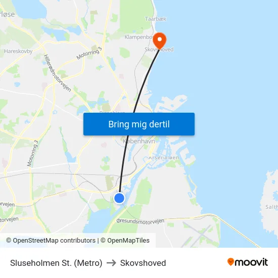 Sluseholmen St. (Metro) to Skovshoved map