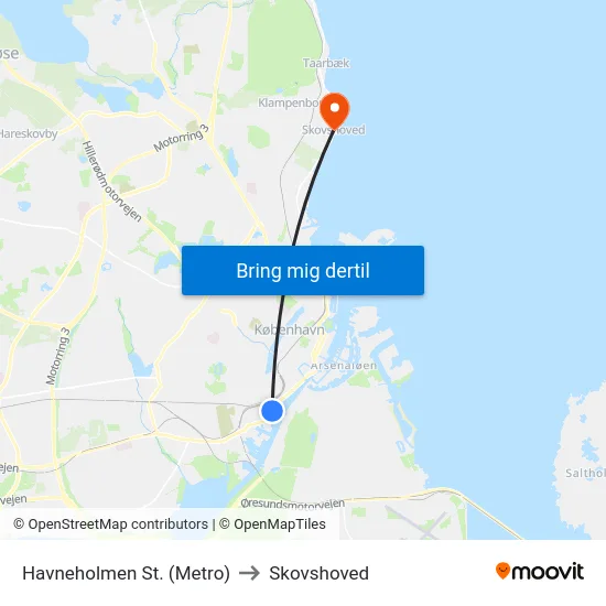 Havneholmen St. (Metro) to Skovshoved map