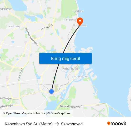 København Syd St. (Metro) to Skovshoved map