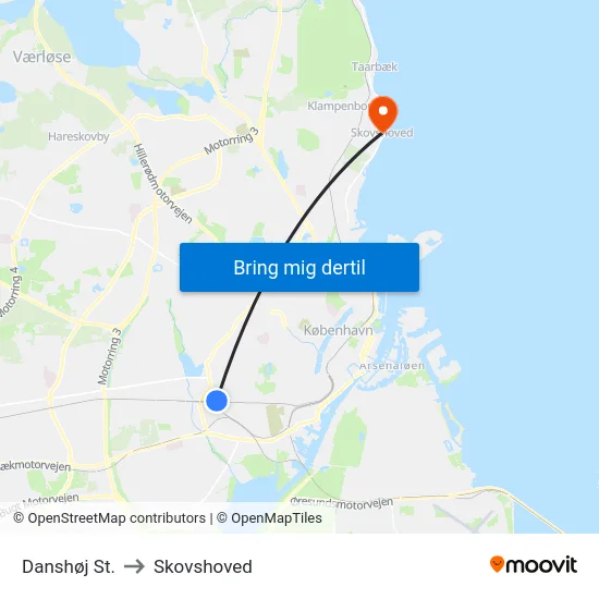 Danshøj St. to Skovshoved map