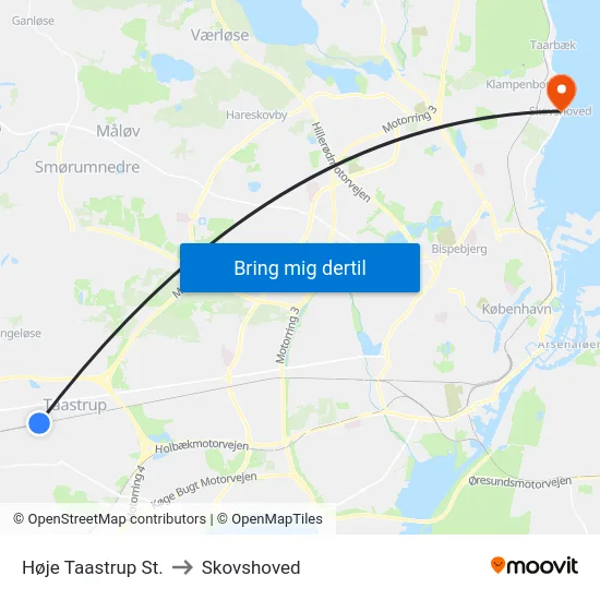 Høje Taastrup St. to Skovshoved map