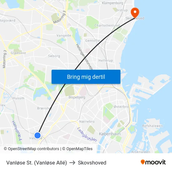 Vanløse St. (Vanløse Allé) to Skovshoved map