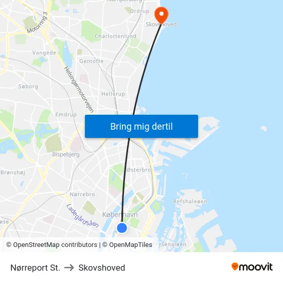 Nørreport St. to Skovshoved map