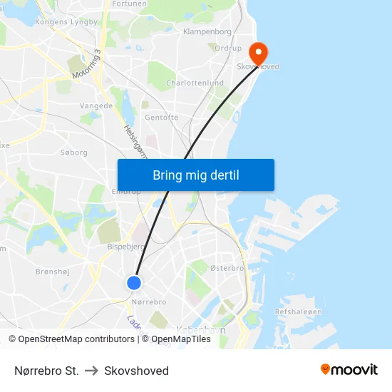Nørrebro St. to Skovshoved map