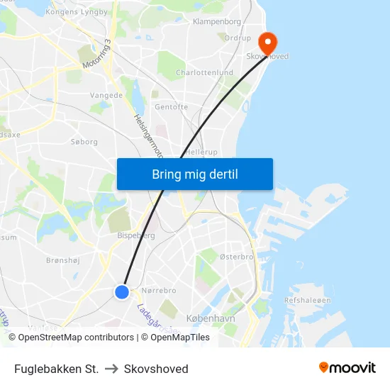 Fuglebakken St. to Skovshoved map