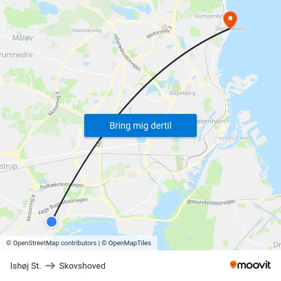 Ishøj St. to Skovshoved map