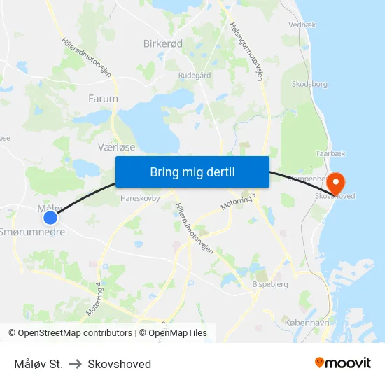 Måløv St. to Skovshoved map