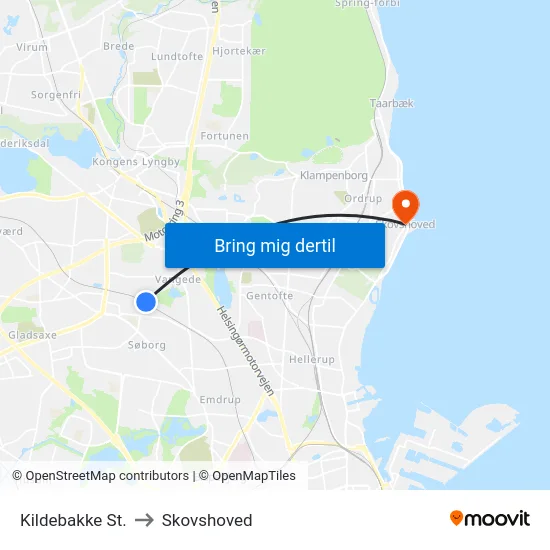 Kildebakke St. to Skovshoved map