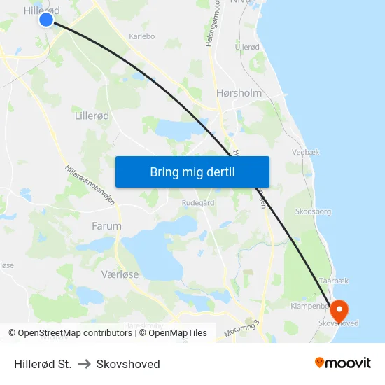 Hillerød St. to Skovshoved map