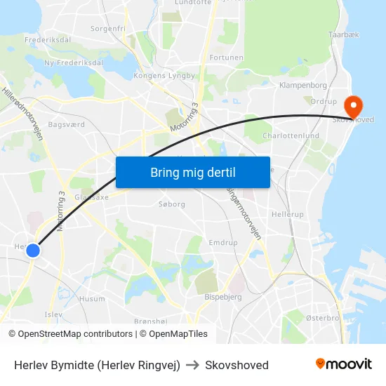 Herlev Bymidte (Herlev Ringvej) to Skovshoved map