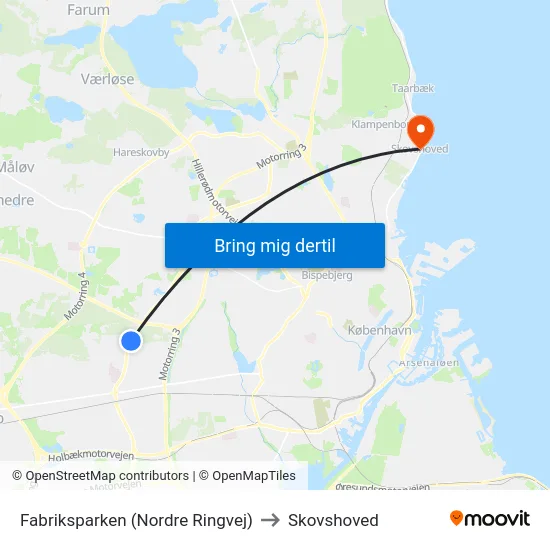 Fabriksparken (Nordre Ringvej) to Skovshoved map
