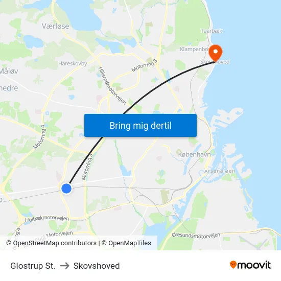 Glostrup St. to Skovshoved map