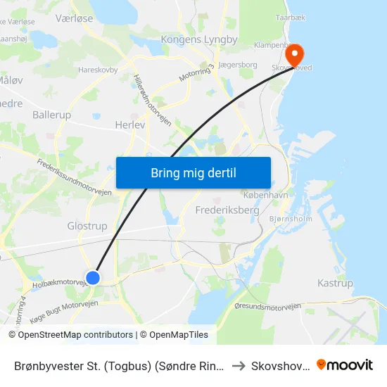 Brønbyvester St. (Togbus) (Søndre Ringvej) to Skovshoved map