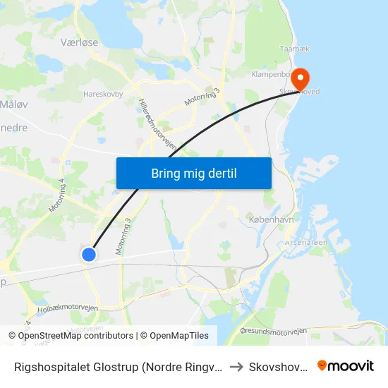 Rigshospitalet Glostrup (Nordre Ringvej) to Skovshoved map