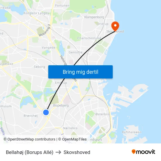 Bellahøj (Borups Allé) to Skovshoved map