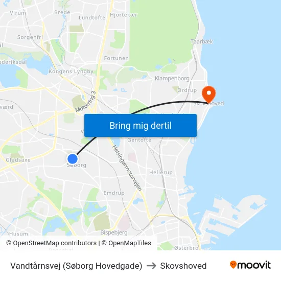 Vandtårnsvej (Søborg Hovedgade) to Skovshoved map