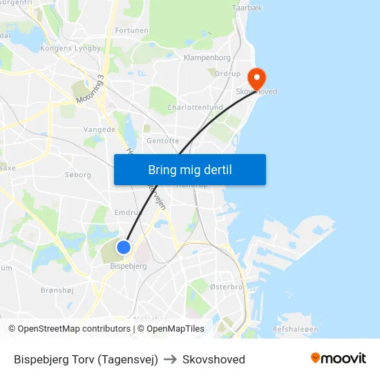 Bispebjerg Torv (Tagensvej) to Skovshoved map