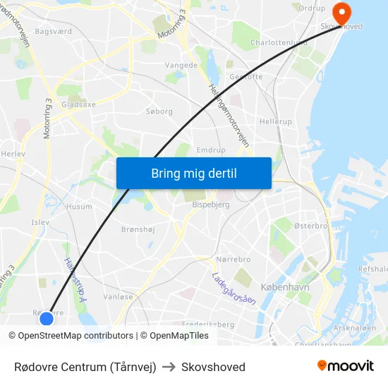 Rødovre Centrum (Tårnvej) to Skovshoved map