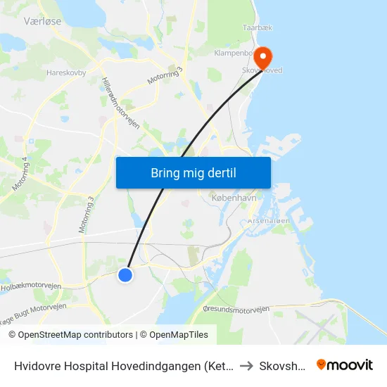 Hvidovre Hospital Hovedindgangen (Kettegård Allé) to Skovshoved map
